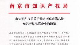 喜報(bào)！南京永能新材料有限公司獲選南京市知識(shí)產(chǎn)權(quán)示范企業(yè)！